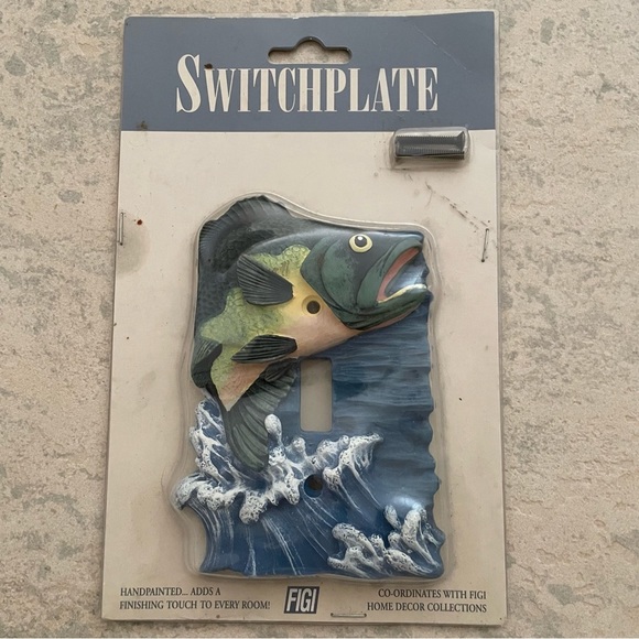Vintage 1997 Figi Fish Fishing Lightswitch Cover 3D Hand Painted - Picture 1 of 3